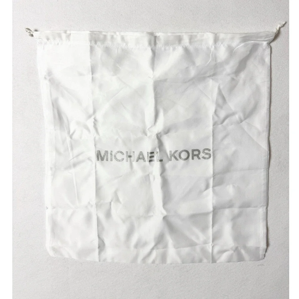 Michael Kors‎ White Satin Drawstring Dust Bag Silver Glitter Logo 18x18 Large